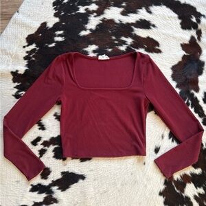 Burgundy Long Sleeve Crop Top